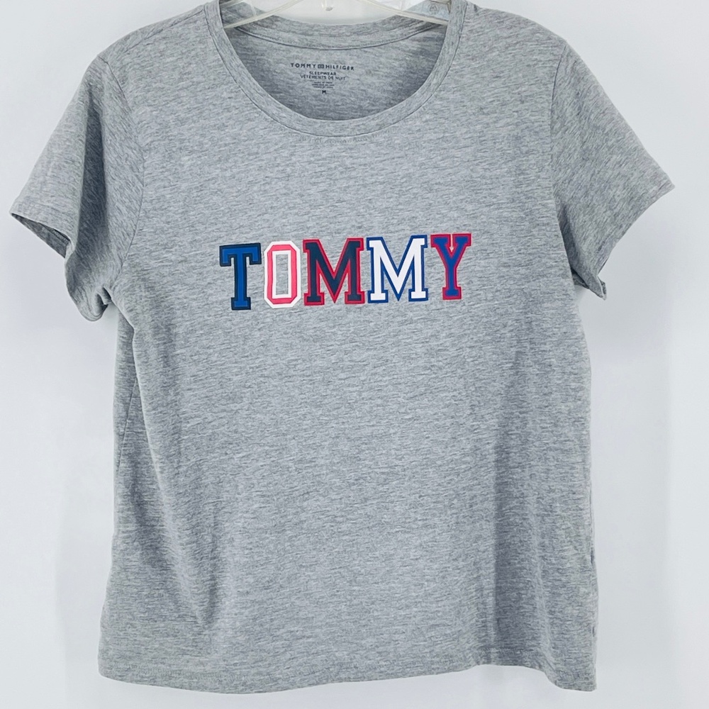 Tommy Hilfiger Sleepwear Size Medium Gray Tommy Logo Short Sleeve Top Excellent